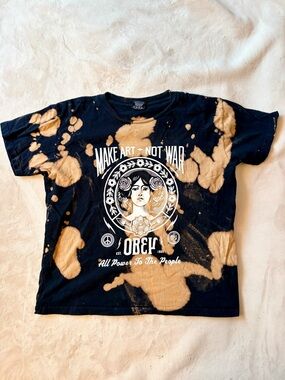 OBEY Black Tee with Tan Bleach Tie Dye Graphic | Make Art Not War T-Shirt